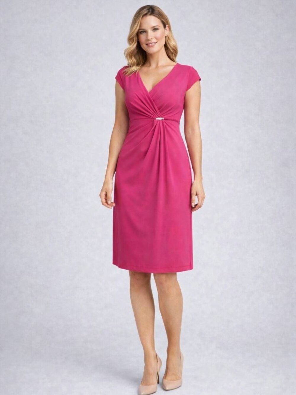 Charter Club Faux-Wrap Dress with V-neck in Fushia Pink, NWT, Size: PP